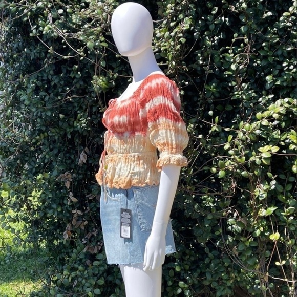 NWT JEN’S Pirate Booty Boho Cotton Gauze Fire Tie Dye Tie Front Blouse - Picture 13 of 13